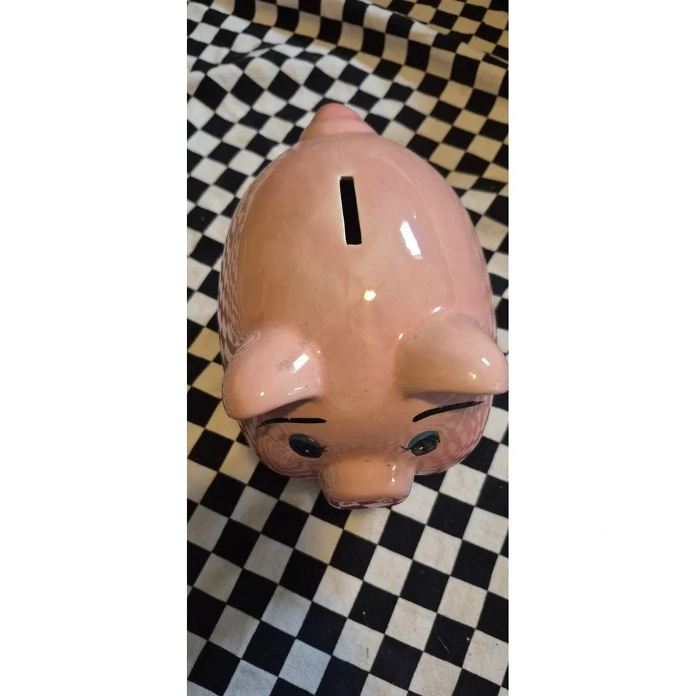 Vintage Ceramic Pink Piggy Bank Coin‎ Bank w/ Stopper Cute Decor